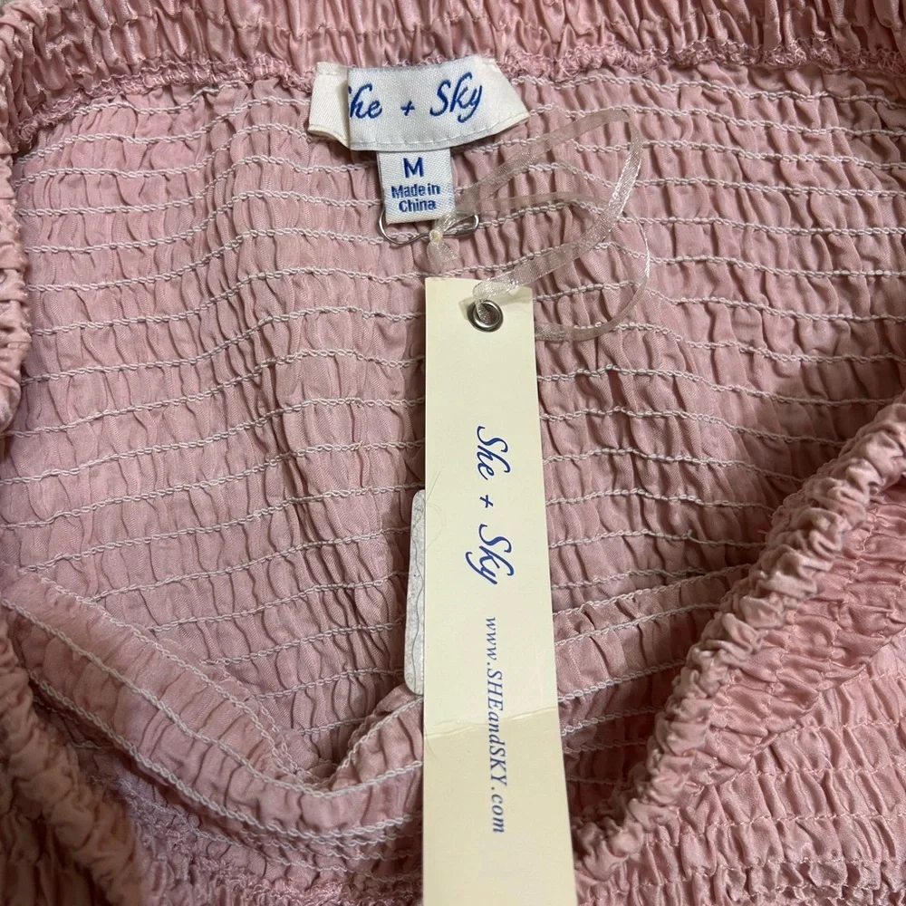 She+sky Fit & Flare Pink Smocked Skirt Size Medium NWT‎
